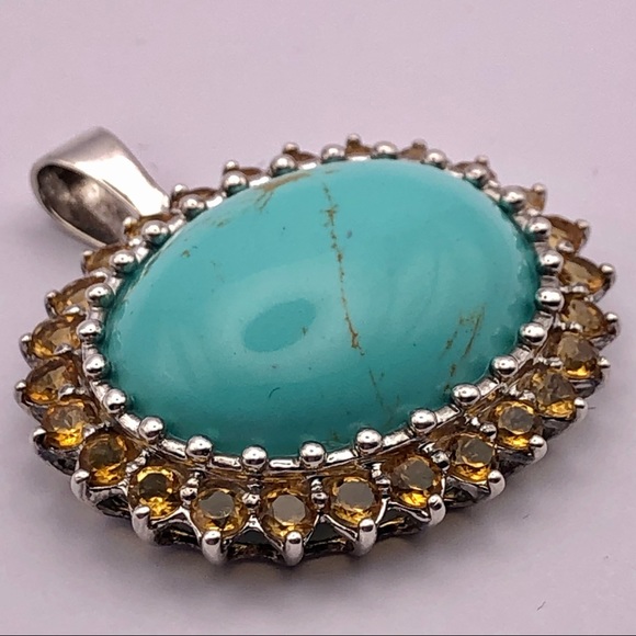 [vintage] Sterling Silver, Turquoise & Citrine Statement Pendant - Picture 4 of 13